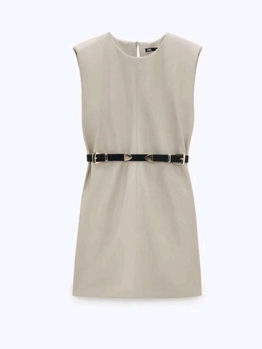 Zara Beige Sleeveless Belted Shift Dress
